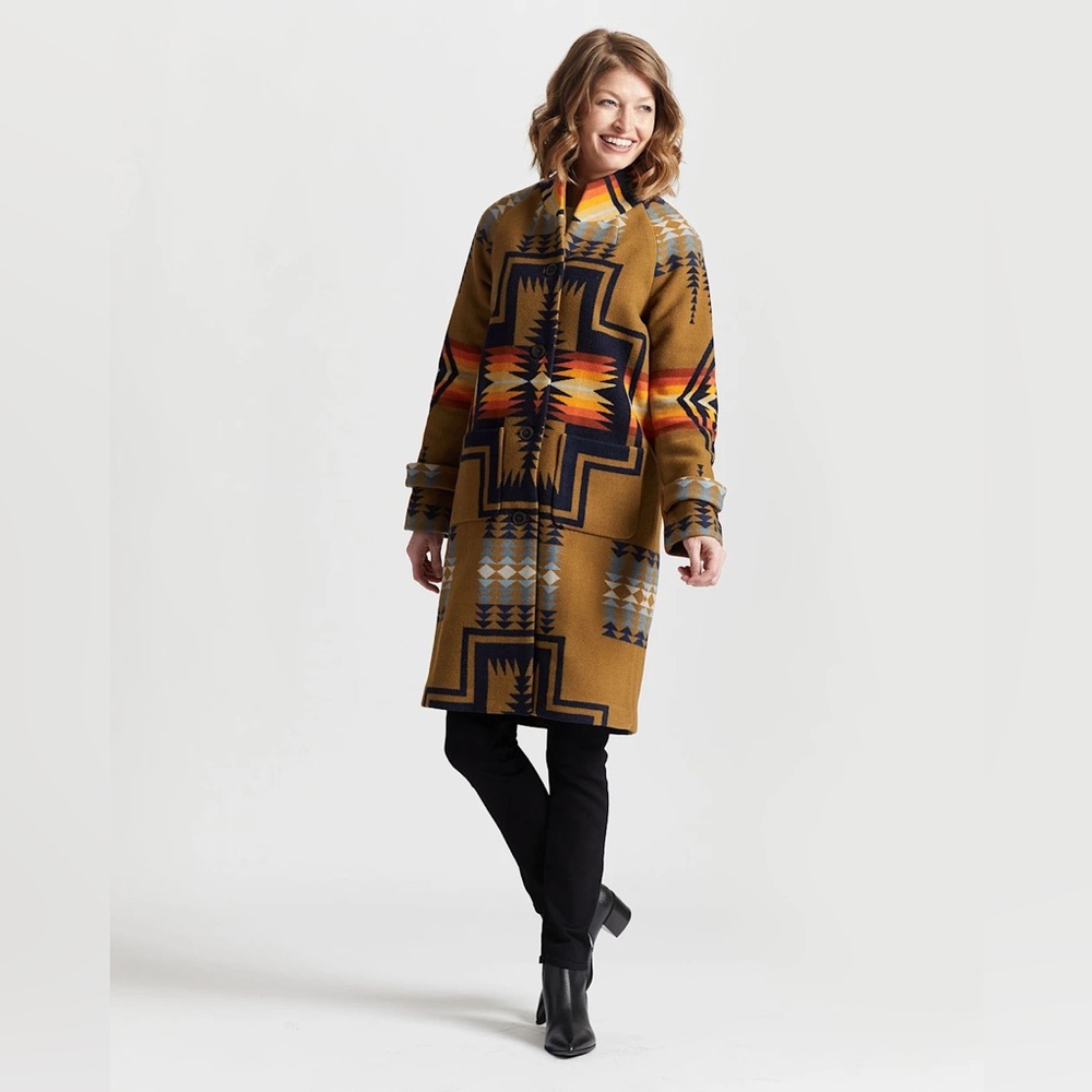 Pendleton Brown Geometric Patterned Long Coat - Picture 8 of 12